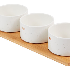 Gold Heart Set Of 3 Nibble Bowls with Board