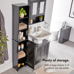 Shrewsbury Tall Bathroom Cabinet with Shutter Style Door - Black by VonHaus