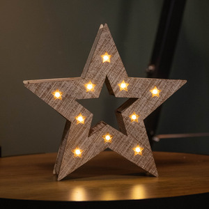 Set of 3 Wooden Christmas Stars with Warm White LEDs - Brown by Samuel Alexander
