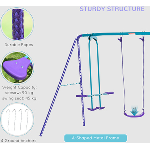 Outsunny Metal Height Adjustable Swings and Seesaw - Purple by Outsunny