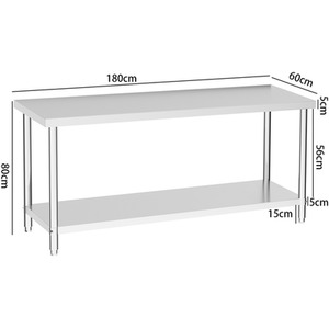 2 Layer Stainless Steel Work Bench Table - Silver / 180cm by Livingandhome