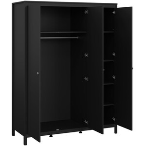 Madrid 3 Piece Bedroom Set - Matt Black / 1 x 2-drawer bedside table, 1 x 5-drawer chest of drawers and 1 x 3-door wardrobe