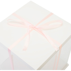 Transparent Cake Box with Ribbon - White / 30 x 30 x 35cm by Livingandhome