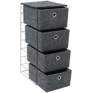 JVL Shadow 4 Drawer Wide Fabric Storage Tower - Charcoal by JVL