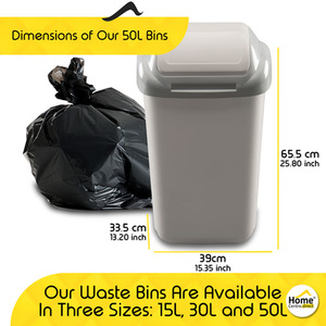 Waste Bin with Secure Lid 15-30-50L - Grey / 50l by Home Centre