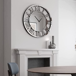 Mirrored Wall Clock with Large Roman Numerals - Silver by DEENZ
