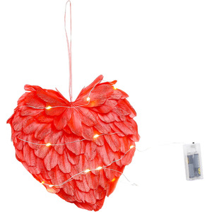 Hanging LED Heart Shaped Wreath - Red by Livingandhome