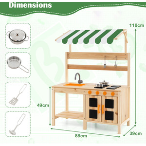 Kids Mud Kitchen with Canopy - Natural by GAINOOM