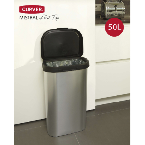 Curver Metal Effect Mistral Swing Bin Silver 50 Litre by Curver