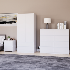 Denver Bedroom Set (2 Drawer Bedside, 8 Drawer Chest, 2 Door 2 Drawer Wardrobe) by Vida Designs