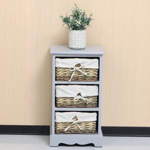 Home Source Lichfield 3 Willow Basket Drawer Chest Storage Unit - Grey by Home Source