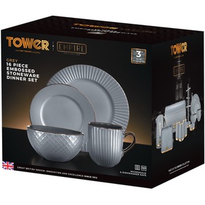 Empire 16 Piece Dinnerware Set - Grey by Tower