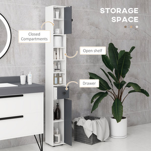 kleankin 180cm Tall Slim Bathroom Cabinet - Grey by kleankin