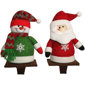 Plush Christmas Character Stocking Holder Decoration with Santa or Snowman - Red / Santa by Samuel Alexander