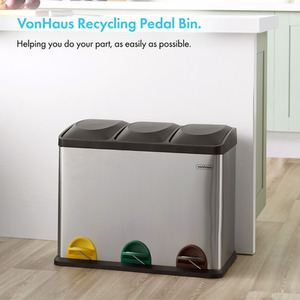 Recycling Kitchen Bin Stainless Steel 45L - Silver by VonHaus