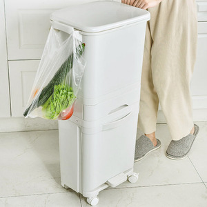 Dry Wet Waste Recycling Pedal Classified Bin Kitchen Storage Trolley Cart - White / 42l by Livingandhome
