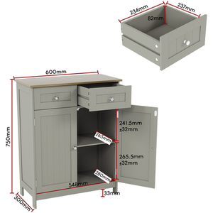 Priano 2 Drawer 2 Door Freestanding Cabinet - Grey by Vida Designs