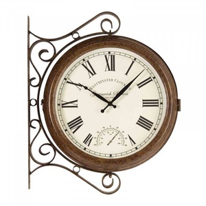 Greenwich Station Wall Clock and Thermometer - Brown by Garden Mile
