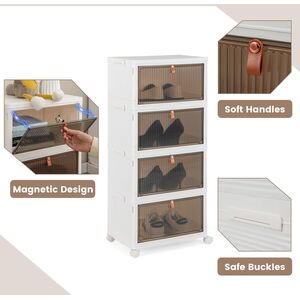 Foldable Shoe Storage Cabinet - White by Costway
