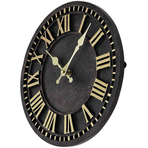 Industrial Round Roman Numeral Wall Clock - Gold and Black by Livingandhome