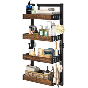 4 Tier Over the Door Adjustable Shower Caddy Shelf - Brown by Livingandhome