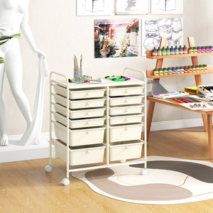12 Drawers Rolling Storage Cart with 4 Wheels and Brakes - White by Costway