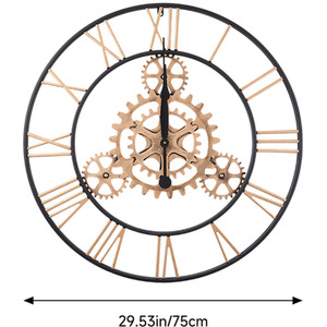 30 Inch Retro Non-Ticking Gear Wall Clock - Gold by Livingandhome