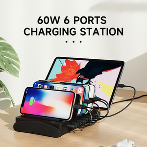 60W 6 Port USB Charging Station with 6 Cables - Black by Livingandhome