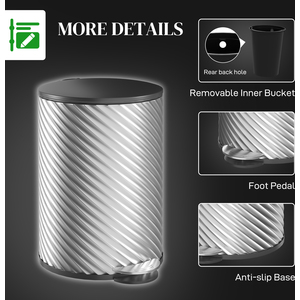 HOMCOM 20L Kitchen Bin with Soft-close Lid and Foot Pedal - Silver by HOMCOM