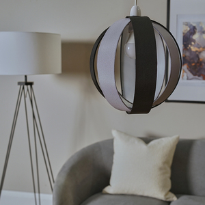 Black And Grey Modern Fabric Globe Ceiling Pendant Light Shade - Black by ValueLights