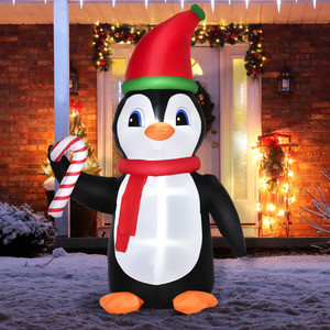 HOMCOM 8ft Inflatable Christmas Penguin Blow Up Decoration with LED Lights - Red, Black, White by HOMCOM