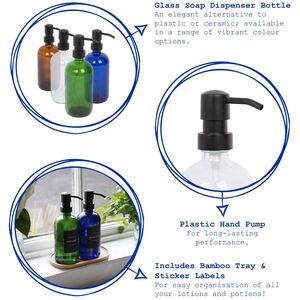 2pc Glass Soap Dispenser Set with Bamboo Tray Labels - 500ml - Black - Orange by Harbour Housewares