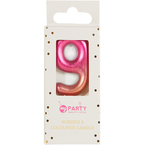 Coloured Number Candle - Pink / 9 by My Party