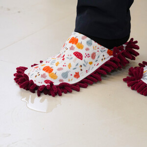 Autumn Pumpkin Chenille Slippers - White and Red