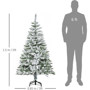 HOMCOM Snow Flocked Artificial Christmas Tree with Realistic Branches - Green / 5ft by HOMCOM