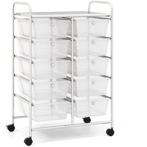 10-Drawer Storage Cart Rolling Cart - Clear by Costway