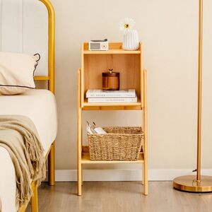 Bedroom Nightstand Storage Shelving Unit - Brown by Costway