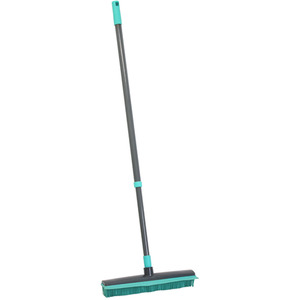 Indoor Extendable Rubber Bristle Brush Broom with Squeegee, Turquoise and Grey - Turquoise by JVL