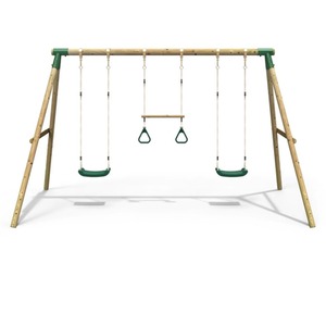 Wooden Swing Set with Trapeze, Climbing Wall and Monkey Bars - Comet by Rebo