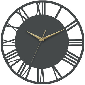 Round Roman Numeral Dial Wall Clock with Gold Hands - Grey & Gold by Livingandhome