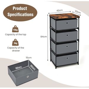 Chest of Drawers Storage Tower - Grey by Costway