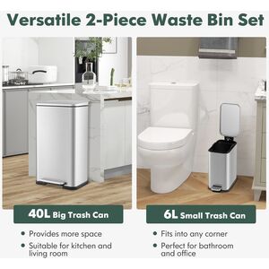 2Pcs Kitchen Rubish Bin - Silver by Costway