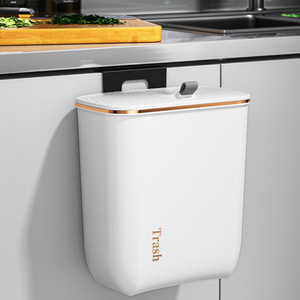 Livingandhome Hanging Waste Bin with Lid - Pearl White / 9l by Livingandhome