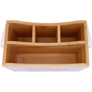 Bamboo Utensil Holder Caddy with Handle - White by Maison Des Cadeaux