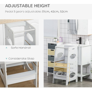 HOMCOM Kids Step Stool Kitchen Stool with Adjustable Standing Platform - Grey by HOMCOM