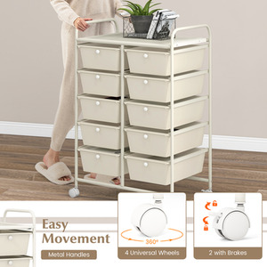 10-Drawer Storage Cart Rolling Cart - Cream by Costway