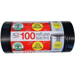 Pack of 100 Refuse Sacks 50L - Black