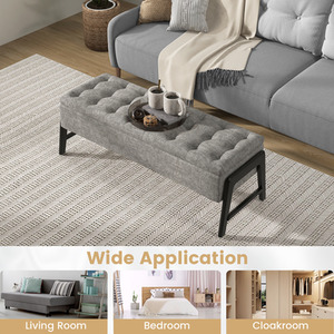 Modern Chenille Storage Bench - Grey by Costway