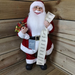 Standing Father Christmas with List and Parcels Plush Decoration - Red by Samuel Alexander