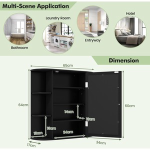 Mirrored Bathroom Storage Cabinet - Black by Costway